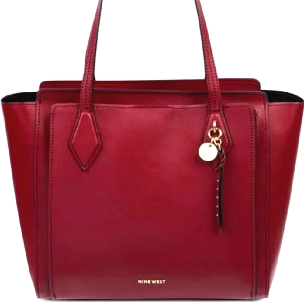 EUC💕NINE WEST LARGE CORDOBIN RED 3 COMPARTMENT TOTE BAG! - Picture 6 of 6